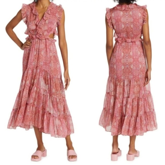 Misa “Natasha” Sheer Ruffled Midi Dress Size Extra Large  Excellent Condition! - Picture 1 of 16